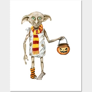 Halloween, watercolor pumpkins,elf, scarf Posters and Art